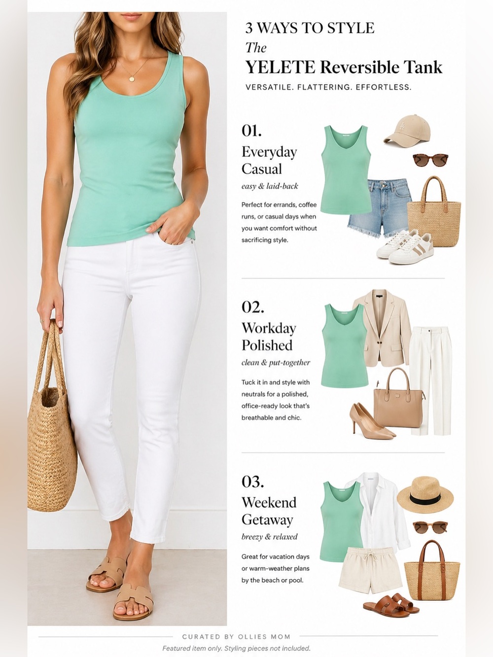 YELETE Reversible Tank | Spicy Mint | V-Neck & Scoop Neck | OS |  NWT